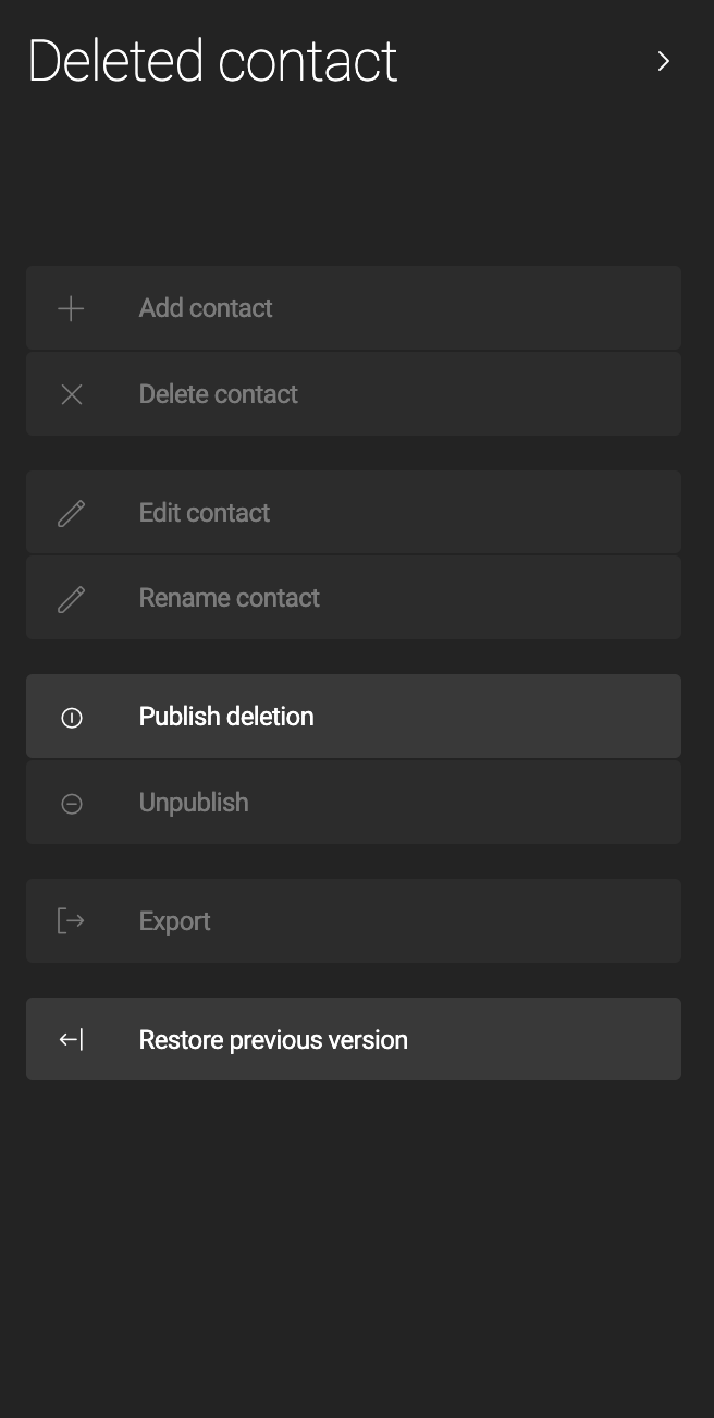 Action bar after a contact is deleted