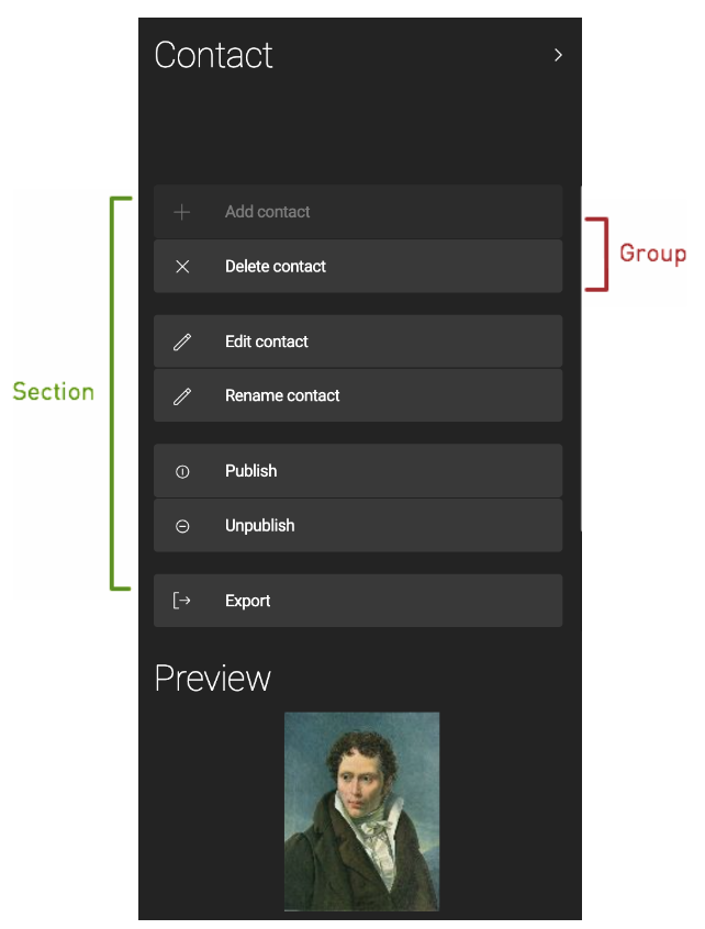 Action bar in the Contacts app
