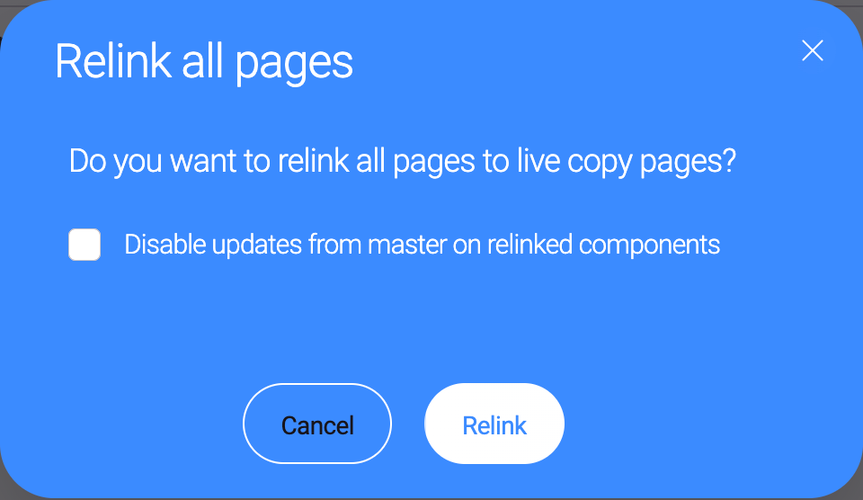 Relink all pages to live copy pages