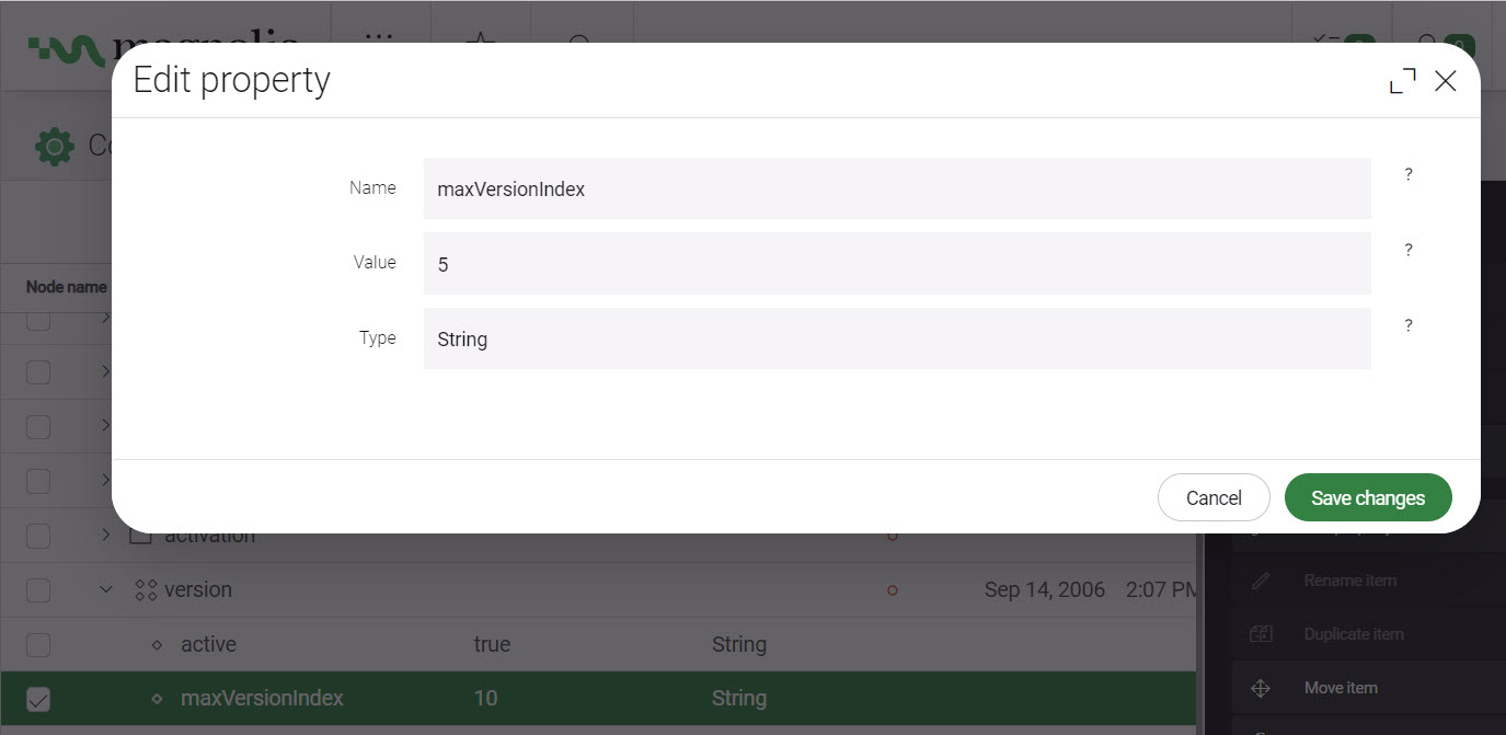 config server maxVersionIndex