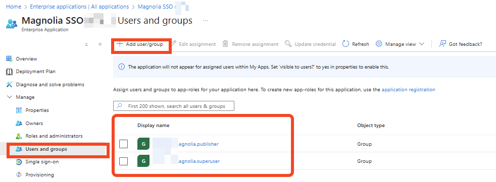 Azure SSO UsersGroups
