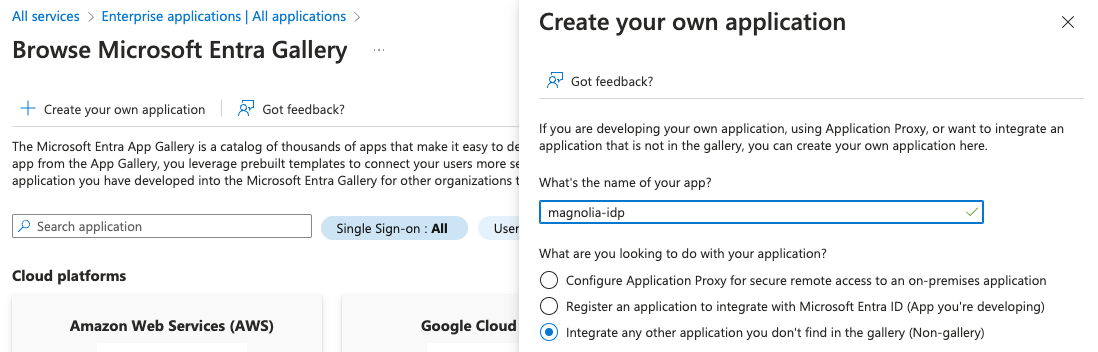 Azure createApp