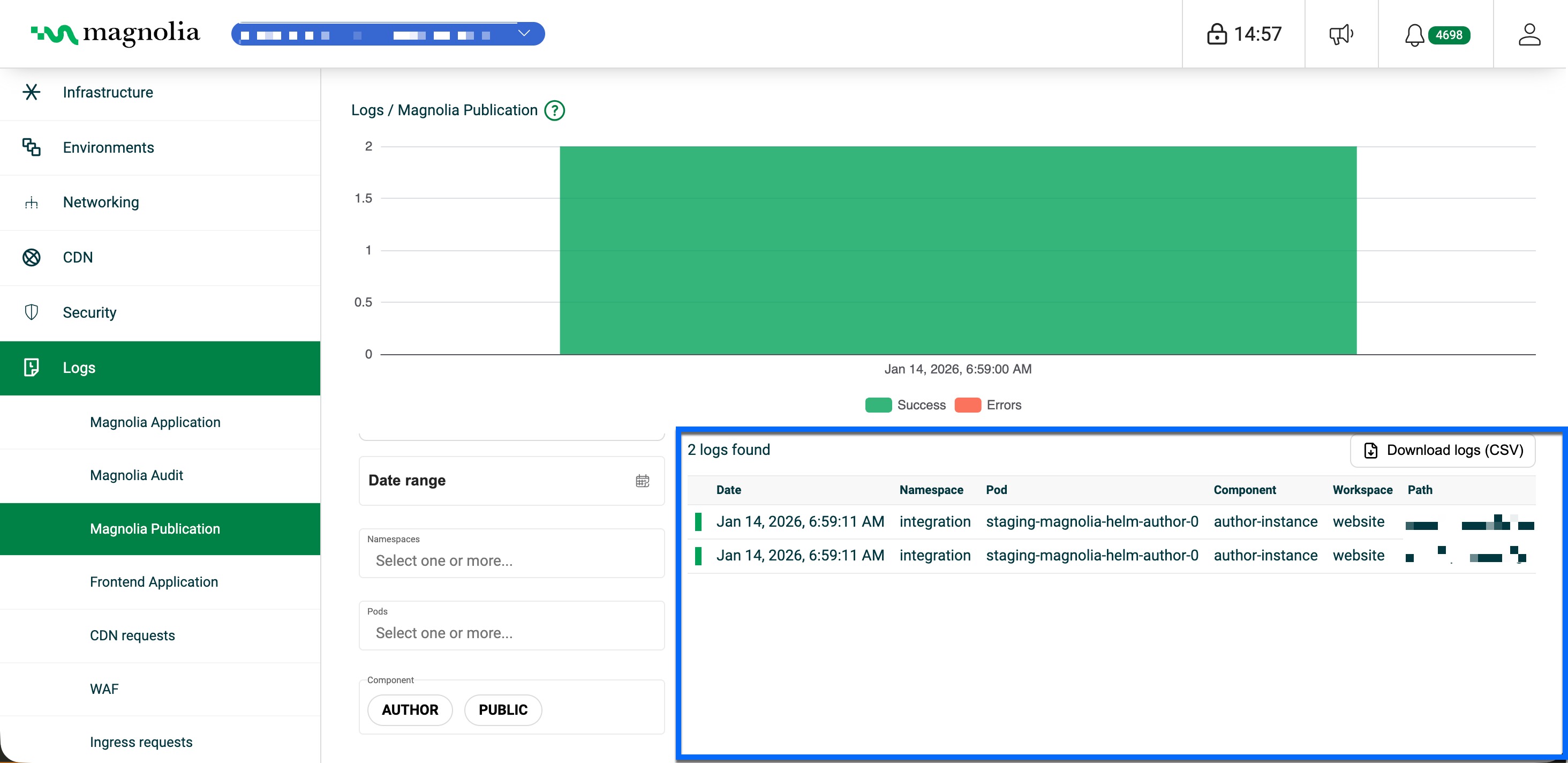 publication logs table