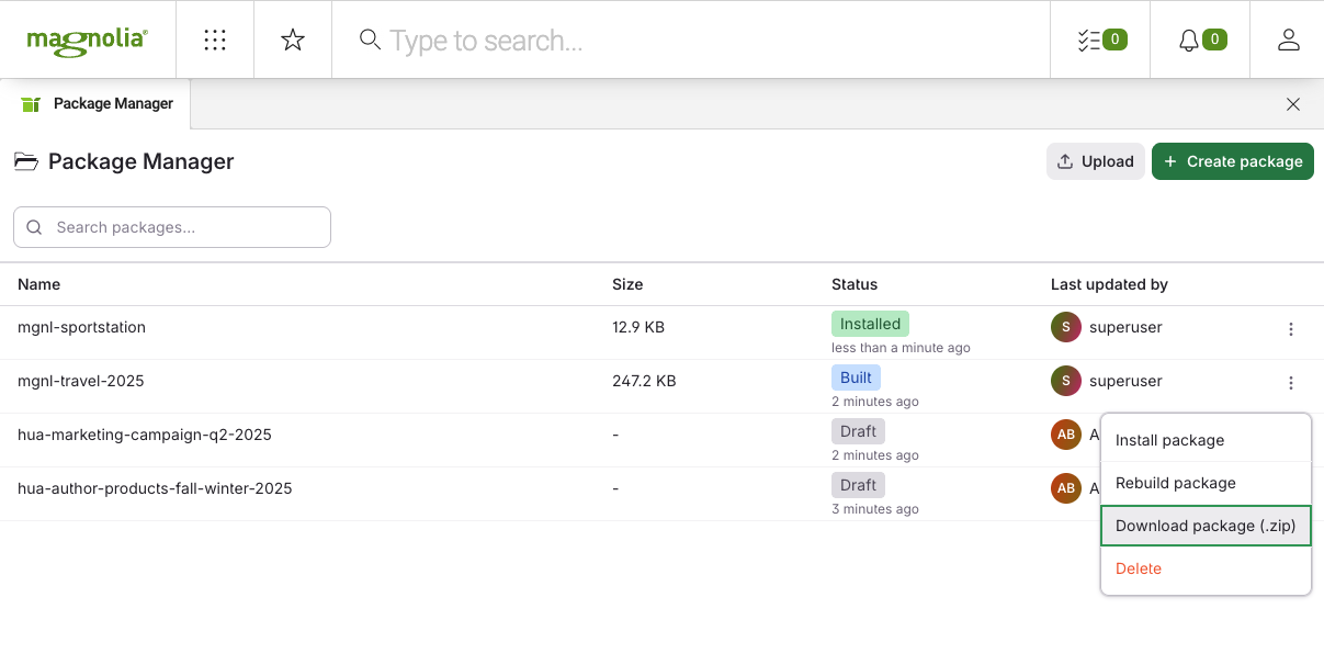 Package Manager - Package contents
