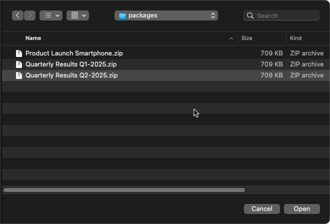 Package Manager - Upload dialog
