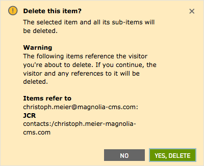 Deleting items in Visitors app
