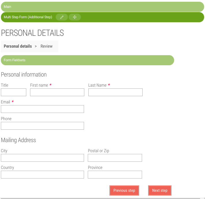 Personal details example form