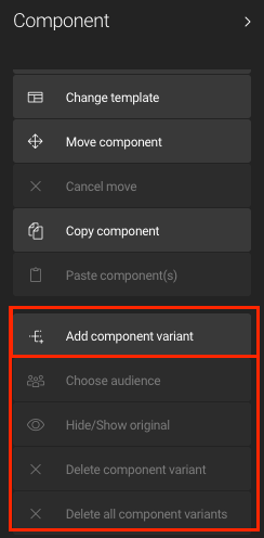 Adding component variant in action bar