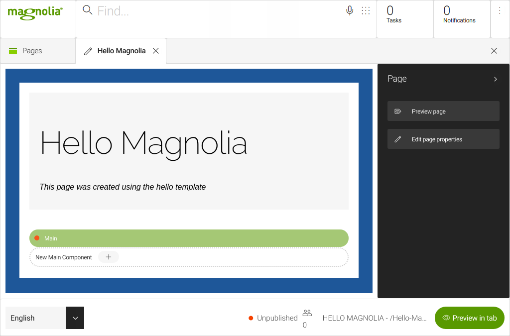 Hello Magnolia edit page