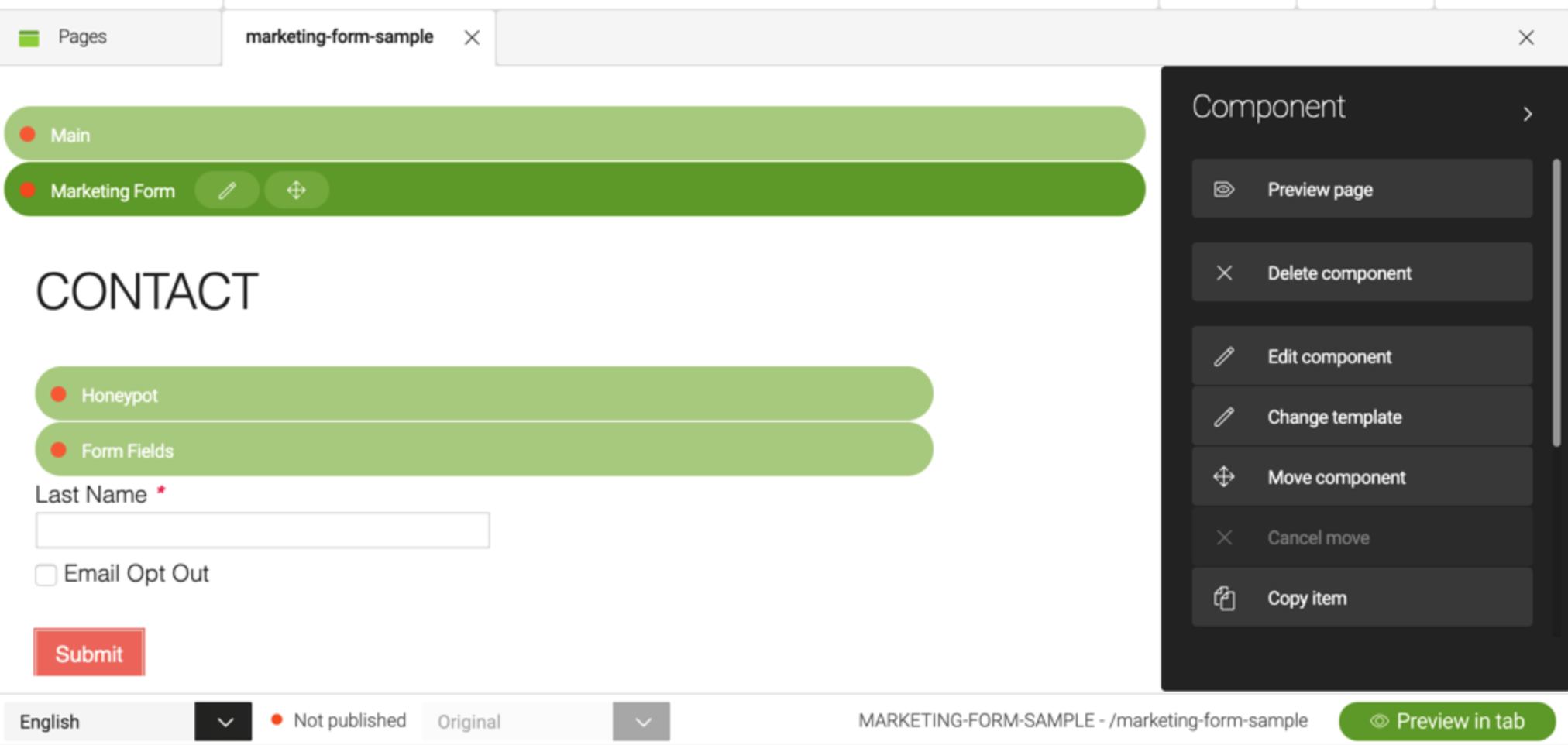 Marketing automation form in Pages app