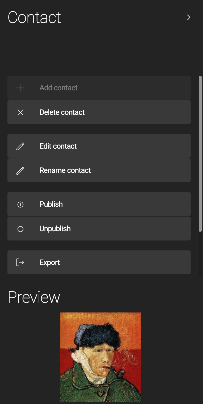 Action bar when a contact is selected