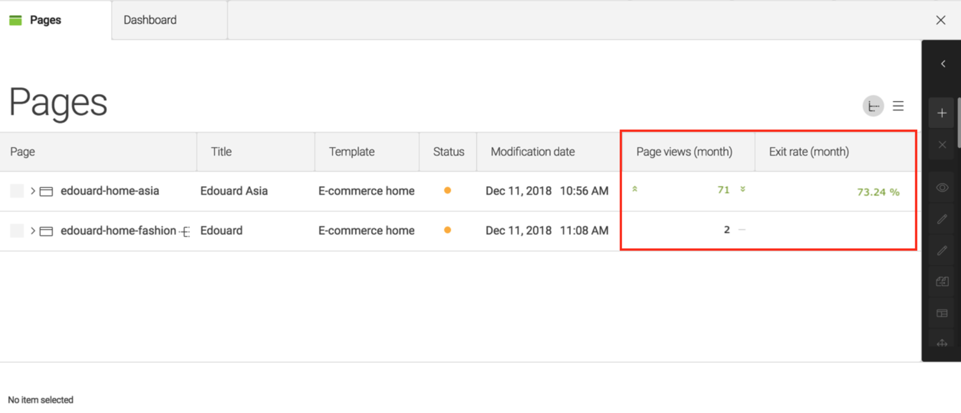 Page views and Exit rate values shown in Pages app