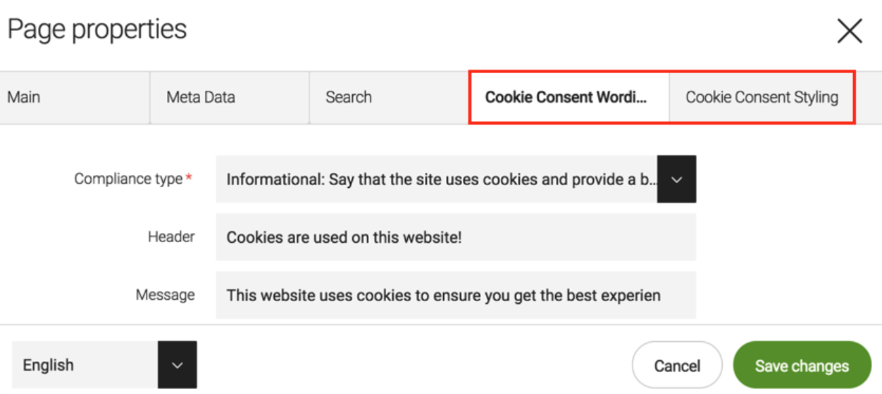 Page properties cookies