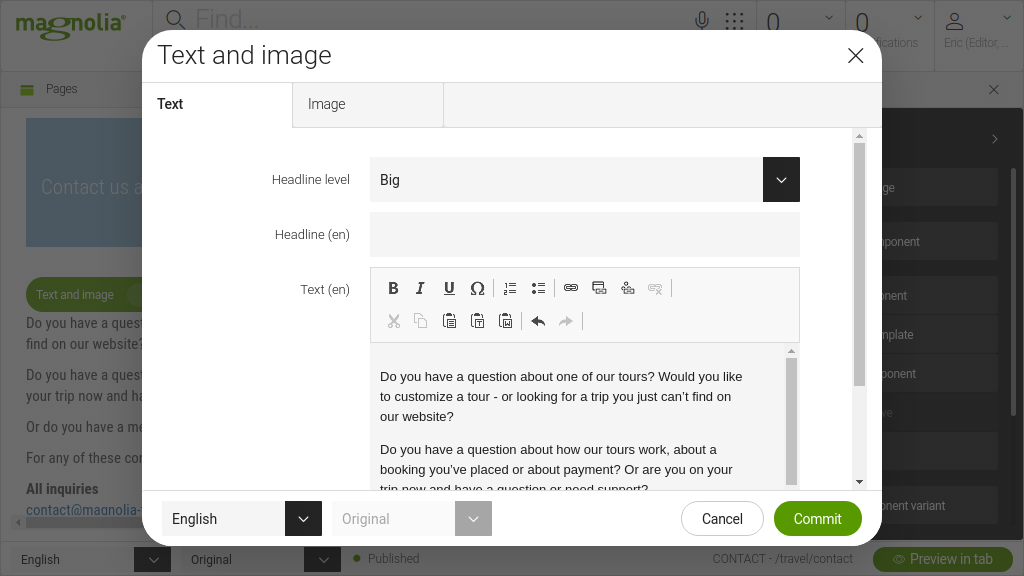 Text and image dialog