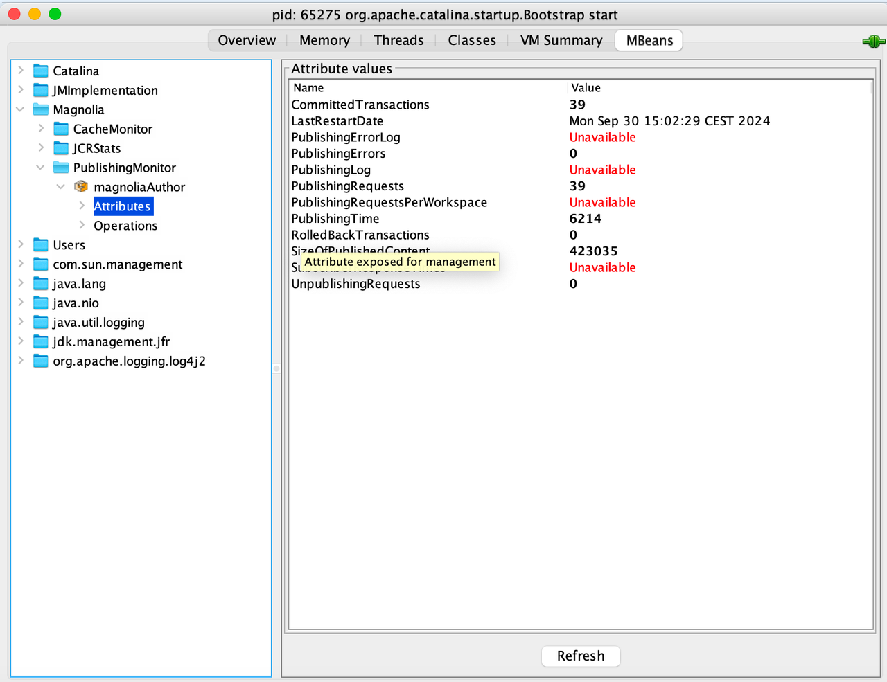 PublishingMonitor MBean stats for publishing operations