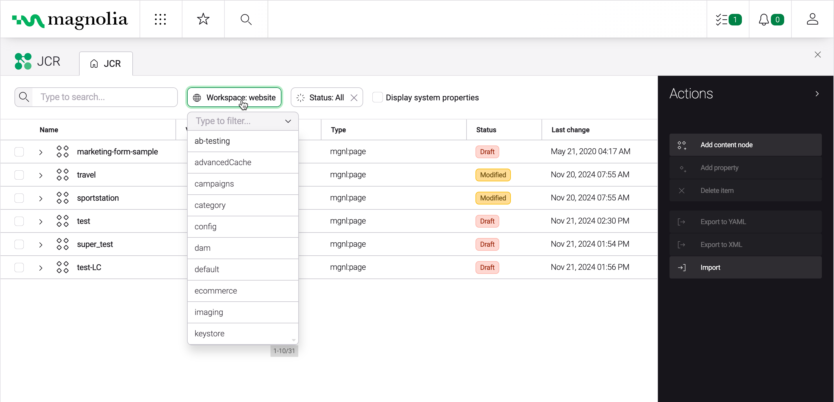 Switching between workspaces 