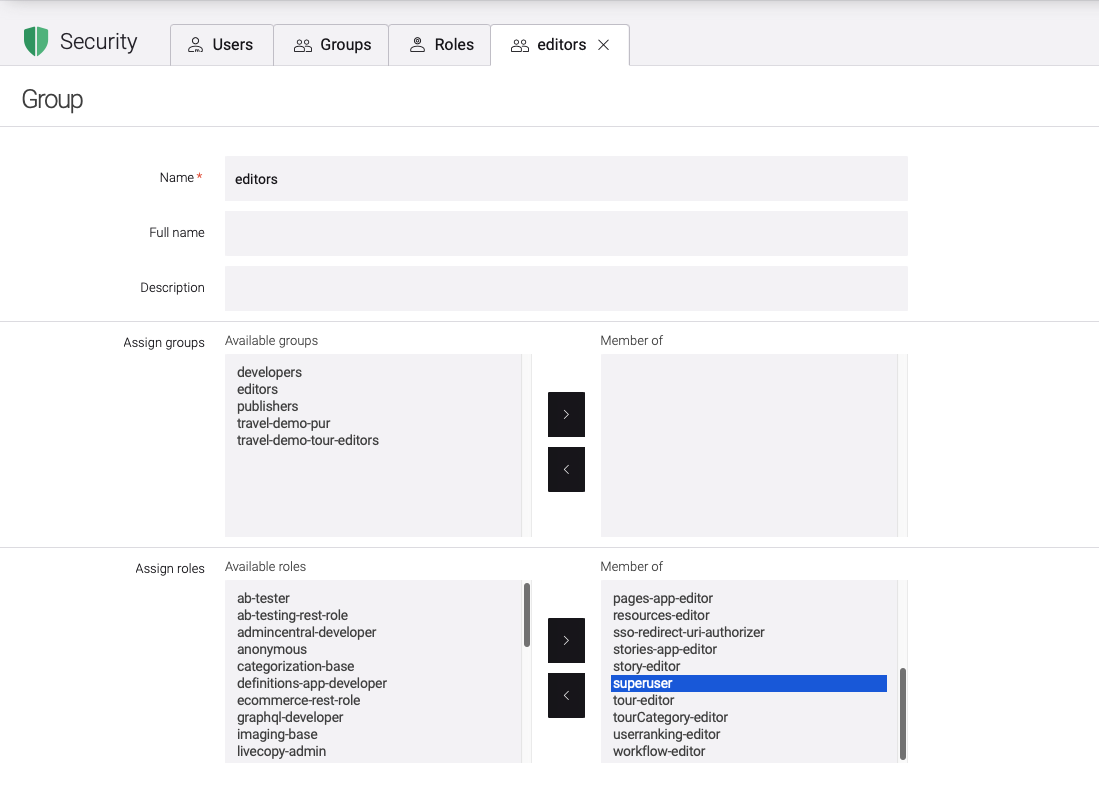 Editors group - Assigned roles