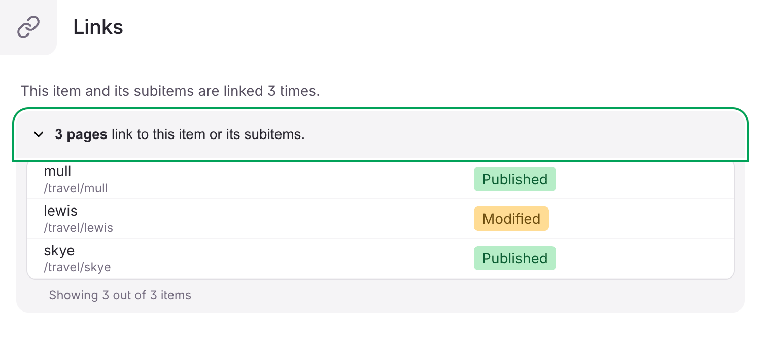 View links dialog