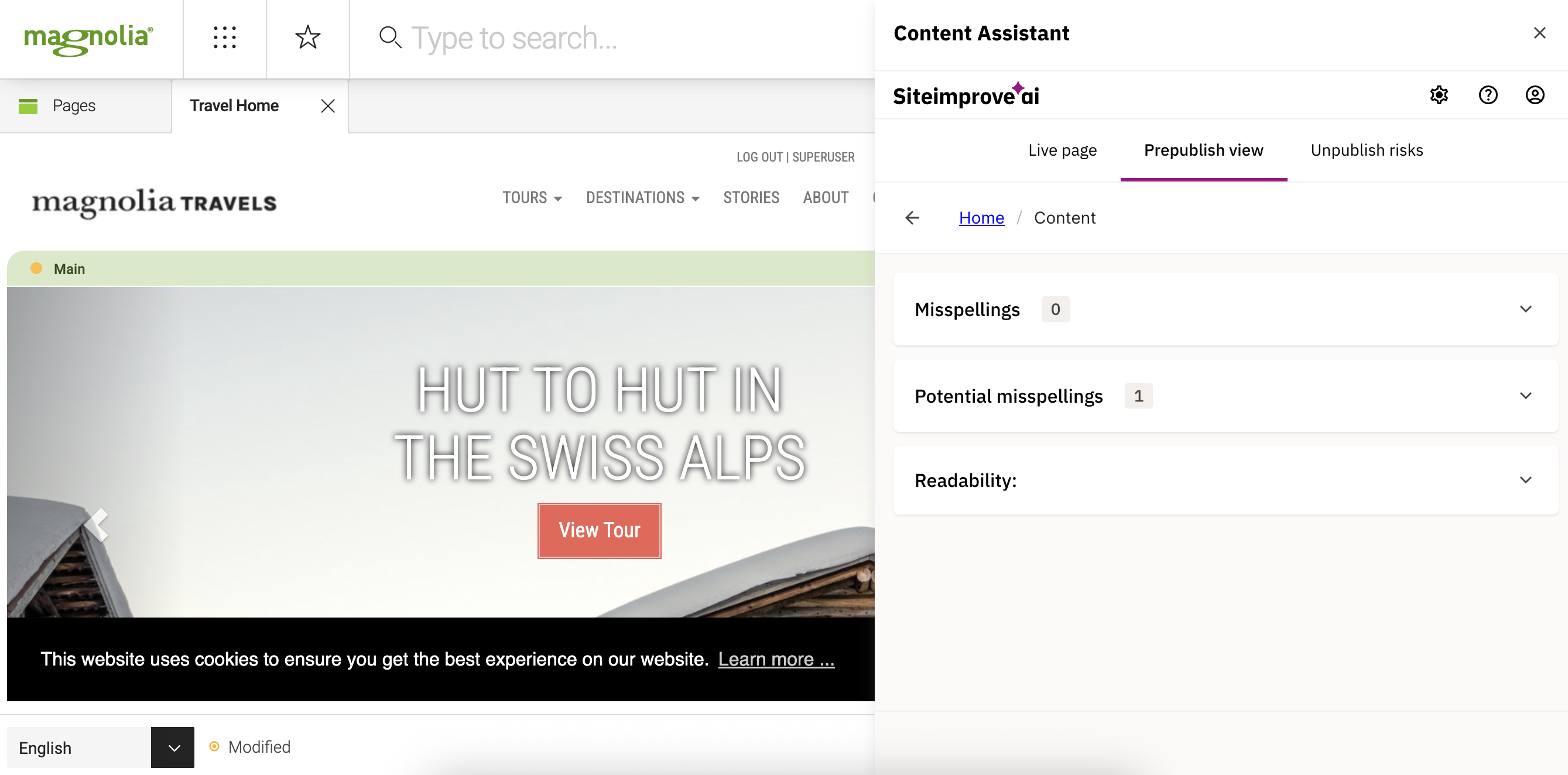 Siteimprove: Prepublish results page