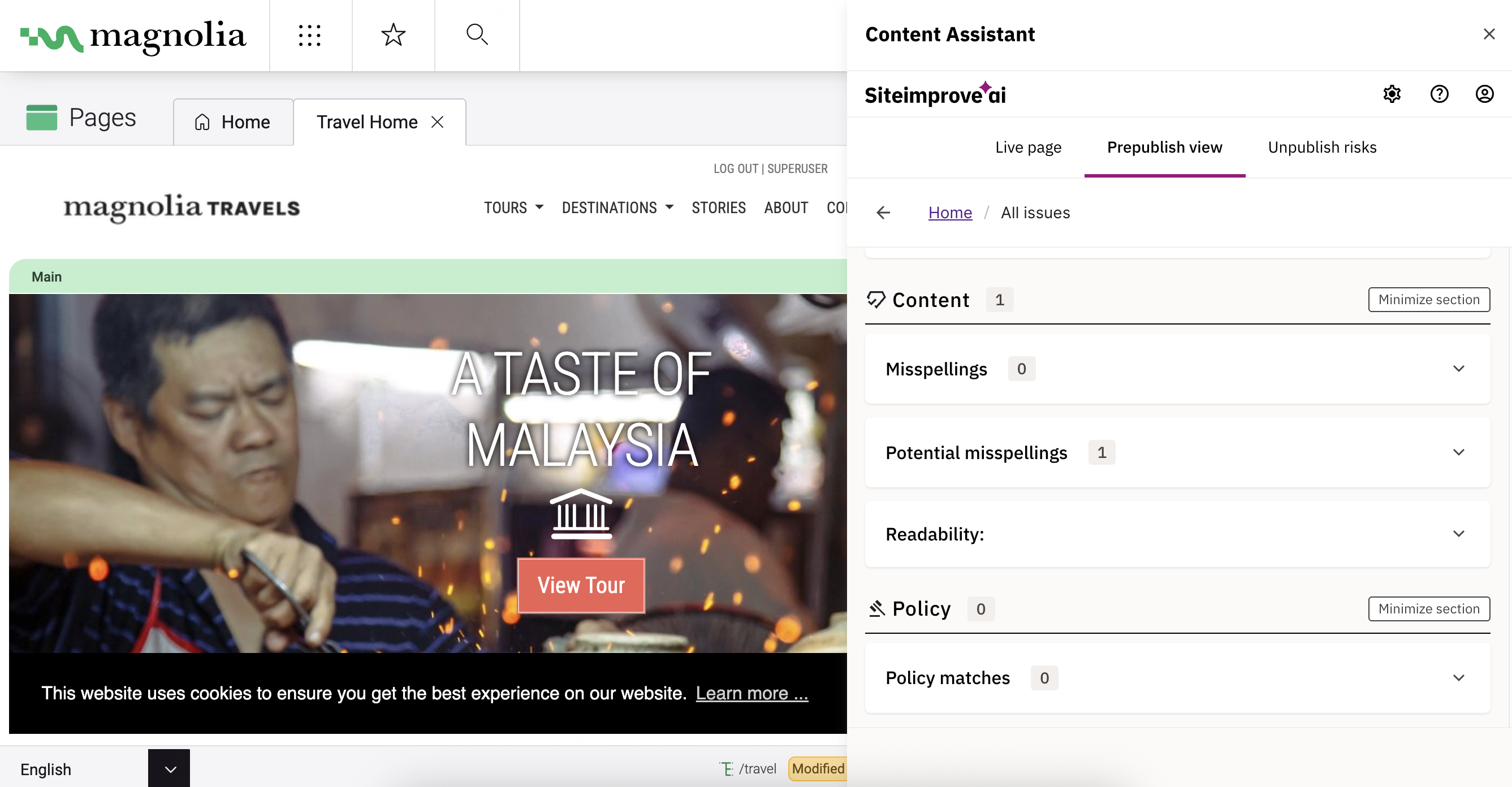 Siteimprove: Prepublish results page